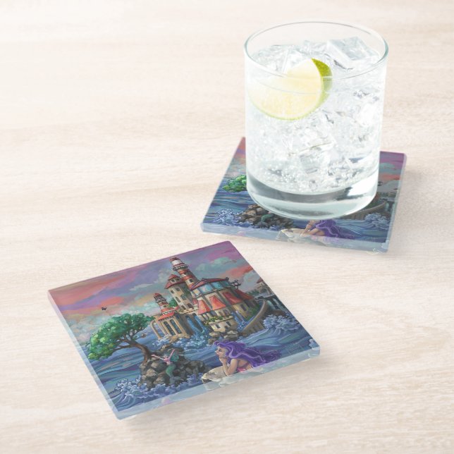 Dessous-de-verre En Verre Château de Mermaid Art (Incliné)