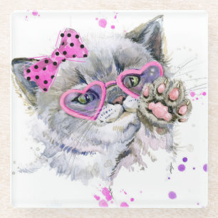 Dessous-de-verre En Verre Chaton mignon d'aquarelle