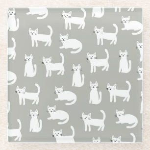 Dessous-de-verre En Verre Chats mignons sans couture motif, design ludique.