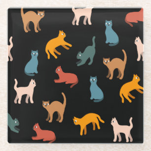 Dessous-de-verre En Verre Chats sur le noir