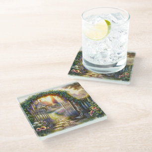 Dessous-de-verre En Verre Chemin du jardin enchanté Cottagecore