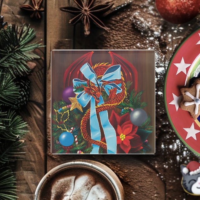 Dessous-de-verre En Verre Chemise de Noël Red Dragon (Créateur téléchargé)