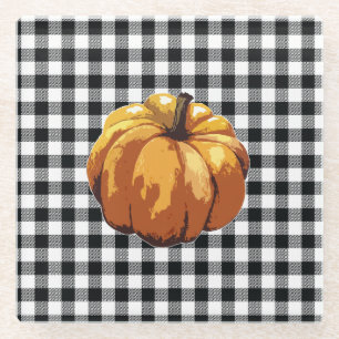 Dessous-de-verre En Verre Chèque noir citrouille automne