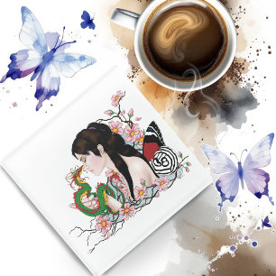 Dessous-de-verre En Verre Cherry Blossoms Fairy Dragon Amitié