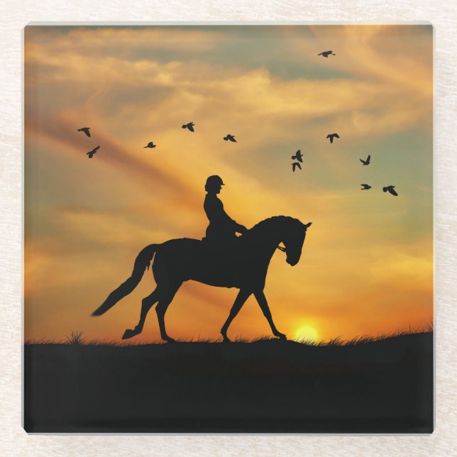 Dessous-de-verre En Verre Cheval et cavalier (Devant)