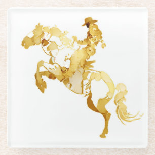 Dessous-de-verre En Verre Cheval et Cavalier Dorés Abstraits
