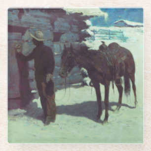 Dessous-de-verre En Verre Cheval et Cowboy neige hivernale