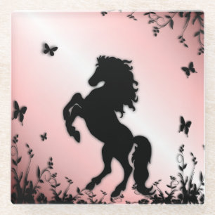 Dessous-de-verre En Verre Cheval noir cabré rose