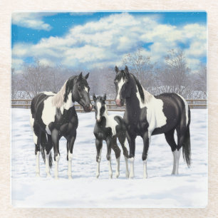 Dessous-de-verre En Verre Cheval Pinto Quarter Noir Chevaux Paint Chevaux Da