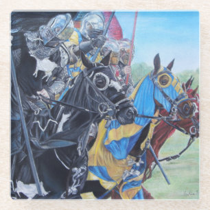 Dessous-de-verre En Verre chevaliers médiévaux jouant sur les chevaux art hi