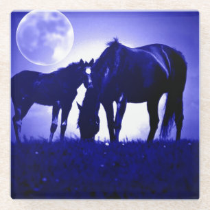 Dessous-de-verre En Verre Chevaux et nuit bleue