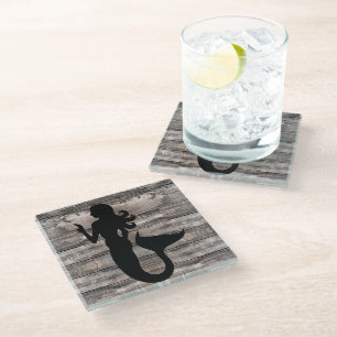 Dessous-de-verre En Verre chic bois rustique silhouette MERMAID