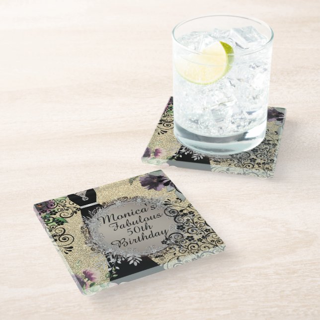 Dessous-de-verre En Verre Chic Elegant Fabulous 50e anniversaire (Incliné)