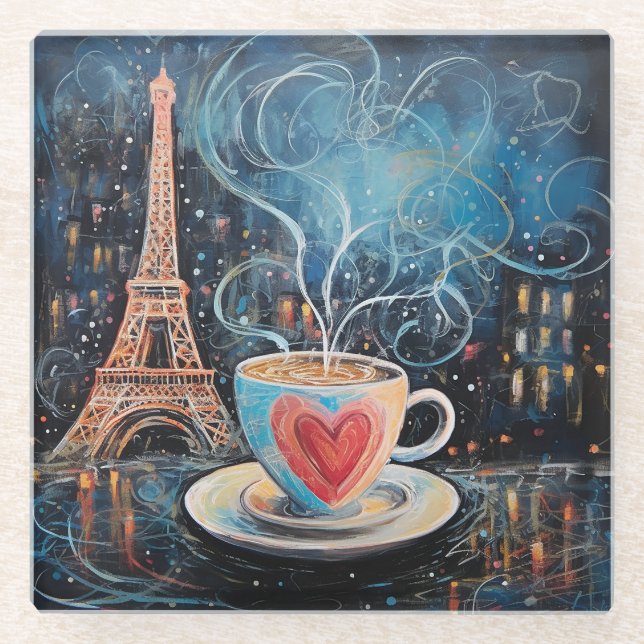 Dessous-de-verre En Verre Chic Tour Eiffel Café Coeur Café Chalk Paris (Devant)
