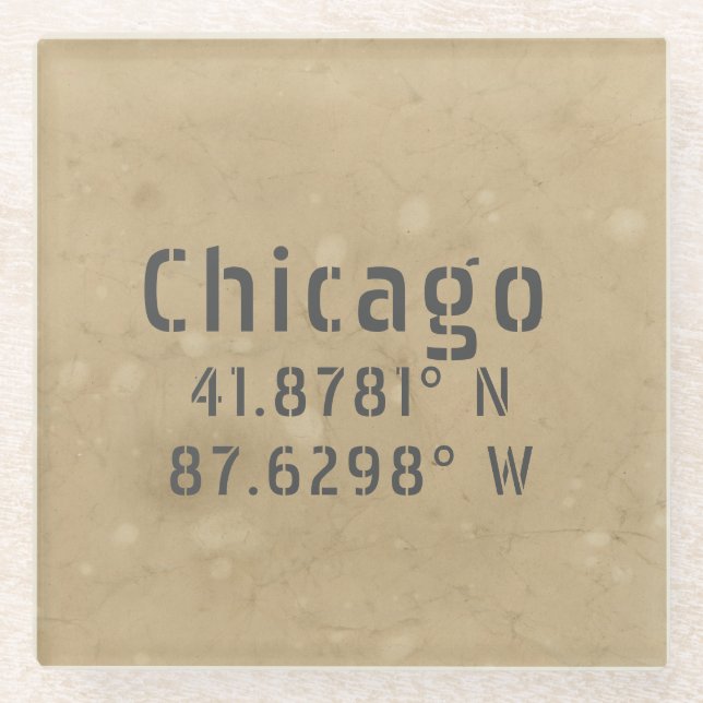 Dessous-de-verre En Verre Chicago Latitude Longitude II (Devant)