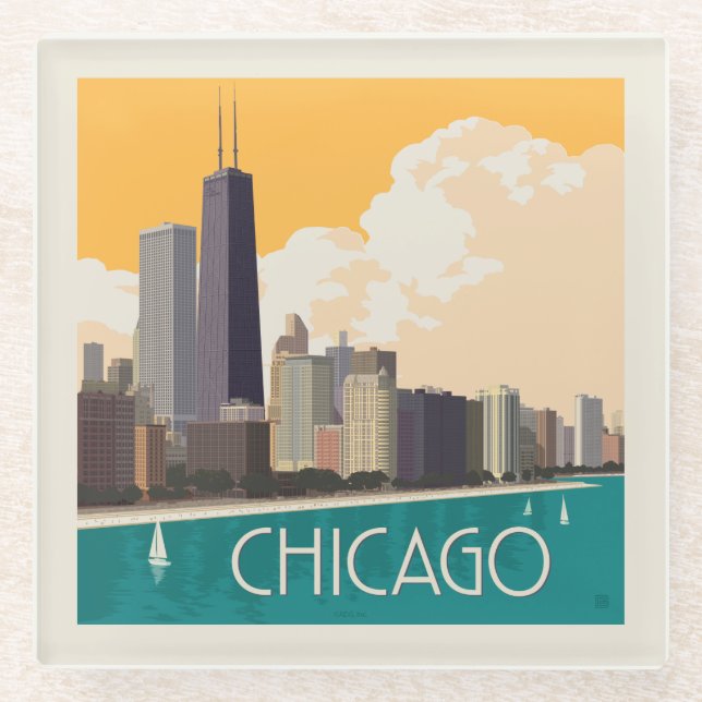Dessous-de-verre En Verre Chicago | Skyline moderne (Devant)