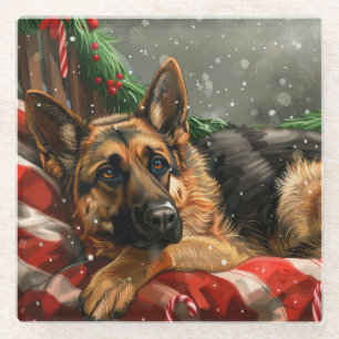 Dessous-de-verre En Verre Chien berger allemand Noël Festif