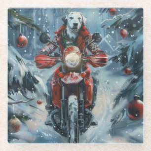 Dessous-de-verre En Verre Chien dalmate équitation moto Noël