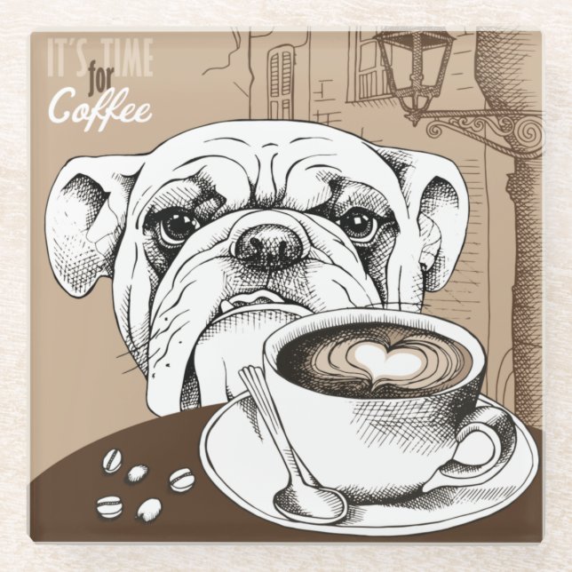 Dessous-de-verre En Verre Chien de café (Devant)