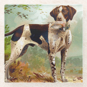 Dessous-de-verre En Verre Chien de chasse avec oiseau dans la bouche