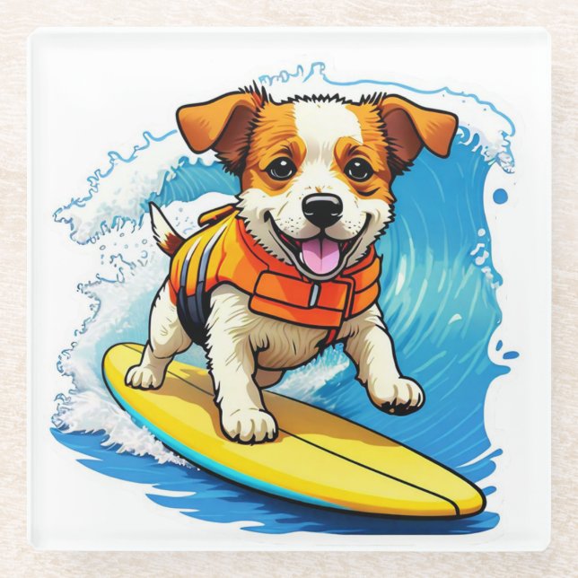 Dessous-de-verre En Verre Chien de surf (Devant)