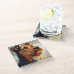 DESSOUS-DE-VERRE EN VERRE CHIEN NOIR & TAN AIREDALE TERRIER