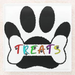 Dessous-de-verre En Verre Chien Pawprint Bone Traite Personnalisé