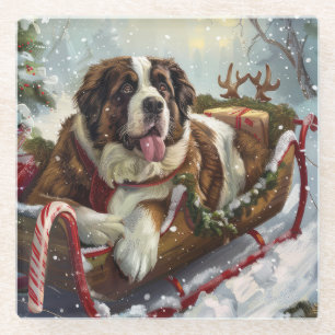 Dessous-de-verre En Verre Chien Saint-Bernard Noël Festif