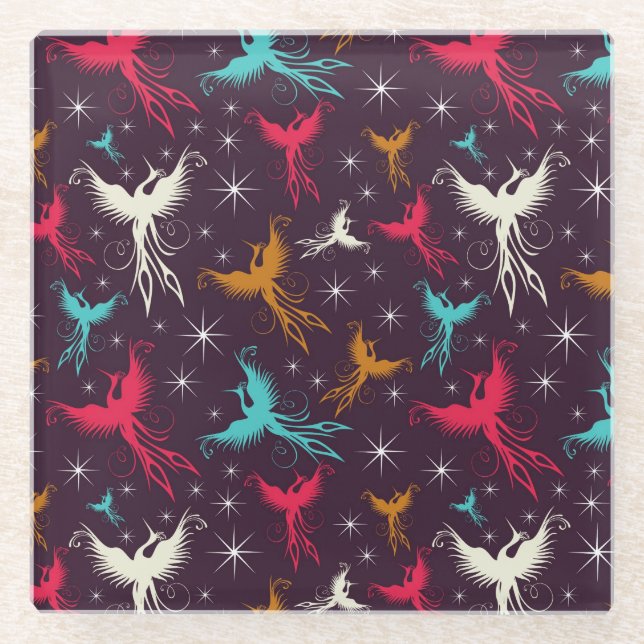 Dessous-de-verre En Verre Chiffre motif d'oiseaux de Phoenix (Devant)