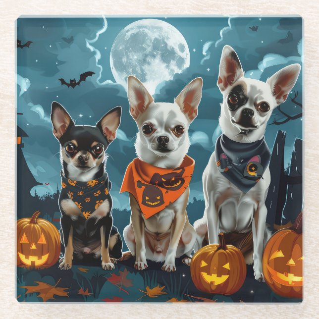 Dessous-de-verre En Verre Chihuahua Halloween Éffrayant (Devant)