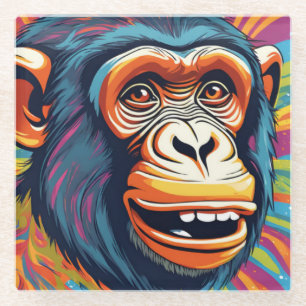 Dessous-de-verre En Verre Chimpanzé fou mignon