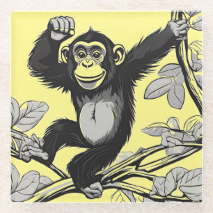 Dessous-de-verre En Verre Chimpanzé mignon sur la branche accueille