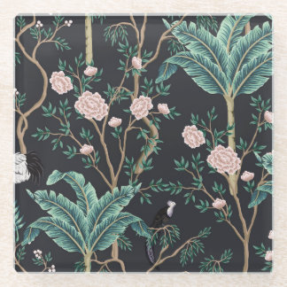 Dessous-de-verre En Verre Chinoiserie Oiseaux exotiques : Mur de bananier Vi