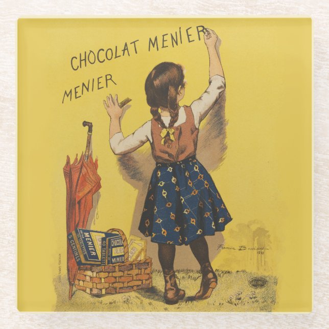 Dessous-de-verre En Verre Chocolat Menier Petite fille Mur écriture (Devant)