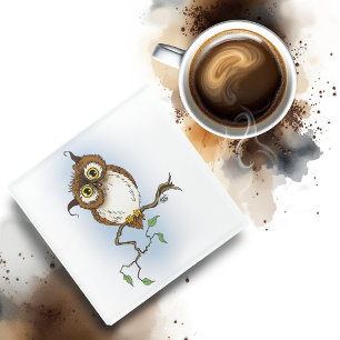Dessous-de-verre En Verre Chouette brune mignonne Bleu faune Caprice