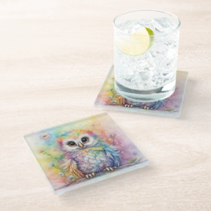Dessous-de-verre En Verre Chouettes d'oiseaux arc-en-ciel 2