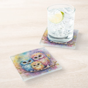 Dessous-de-verre En Verre Chouettes d'oiseaux arc-en-ciel 5
