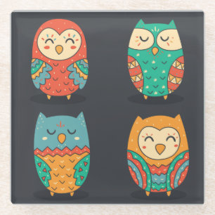 Dessous-de-verre En Verre Chouettes mignonnes