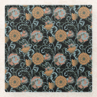 Dessous-de-verre En Verre Chrysanthèmes Arrière - plan noir, Vintage floral.