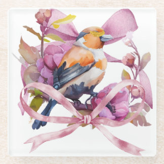 DESSOUS-DE-VERRE EN VERRE CHUTE D'OISEAUX FLORAUX