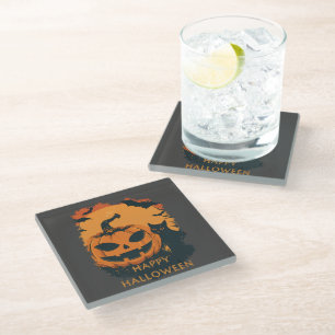 Dessous-de-verre En Verre Citrouille d'Halloween avec compagnon