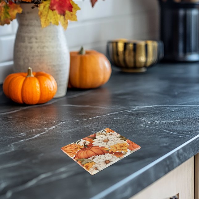Dessous-de-verre En Verre Citrouille floral automne (Créateur téléchargé)