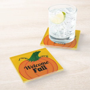 Dessous-de-verre En Verre Citrouille orange Bienvenue automne