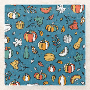Dessous-de-verre En Verre Citrouilles d'automne : Légumes tirés à la main