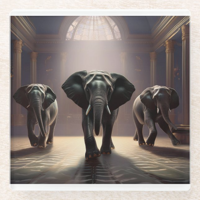 Dessous-de-verre En Verre Classe de danse aérobie éléphants (Devant)