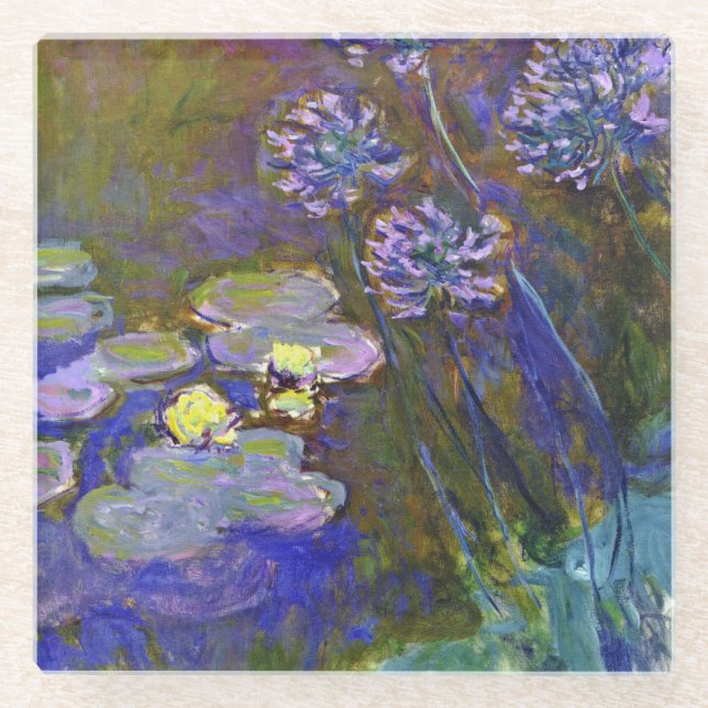 Dessous-de-verre En Verre Claude Monet Water Lilies Agapanthus (Devant)