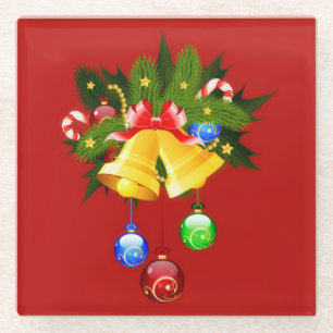 Dessous-de-verre En Verre Cloches colorées de Noël Dessous de verre rouge mo