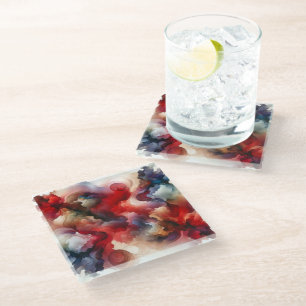 Dessous-de-verre En Verre Cloud d'aquarelle Abstraite de Garnet Red Smokey