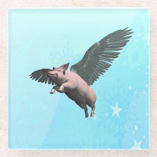 Dessous-de-verre En Verre Cochon mignon volant dans le ciel (Devant)