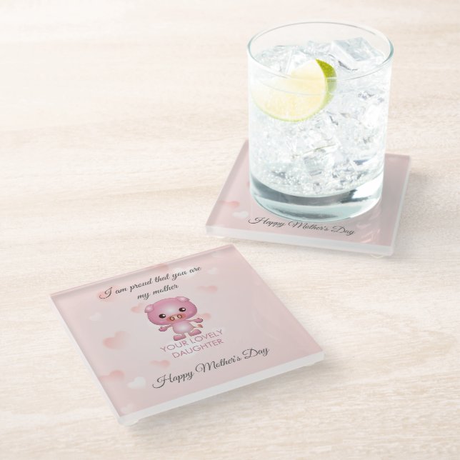 Dessous-de-verre En Verre Cochon rose (Incliné)